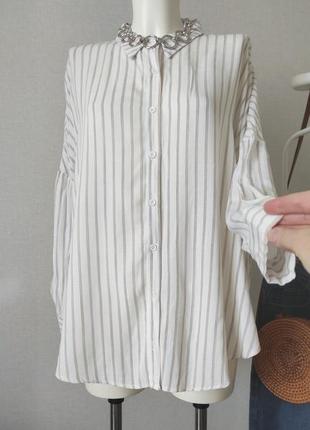 Жіноча сорочка рубашка оверсайз в смужку біла4 фото
