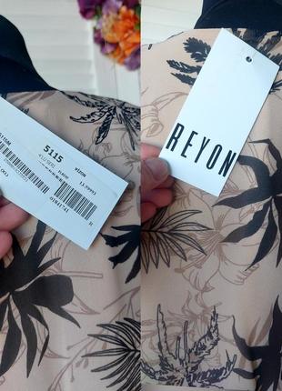 Платье бежевое макси с принтом листья пальмы длинное от reyon10 фото