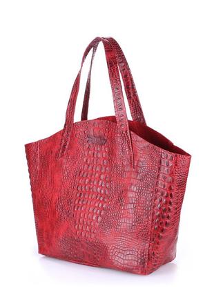 Жіноча шкіряна сумка з тисненням під крокодила poolparty fiore червона2 фото
