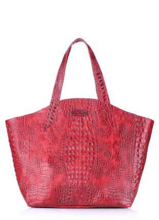 Жіноча шкіряна сумка з тисненням під крокодила poolparty fiore червона1 фото