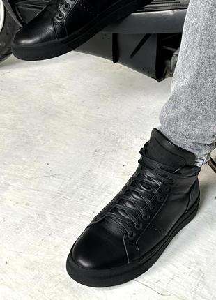Мужские черные кожаные кеды с утеплением niagara_brand  779710 фото