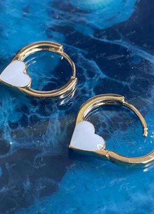Женские позолоченные серьги-кольца (конго) с белой эмалью xuping позолота 18к7 фото