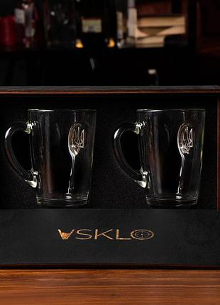 Пара чашек с гербом украины + деревянная коробка