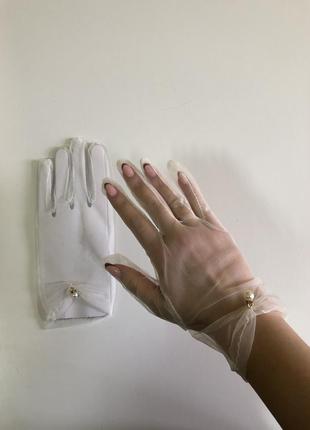 7-50 фатинові рукавички з перлинами фатиновые перчатки с жемчугом3 фото