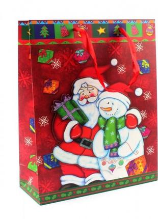 Пакет паперовий "christmas" дід мороз та сніговик, 18 х 8 х 24 см1 фото