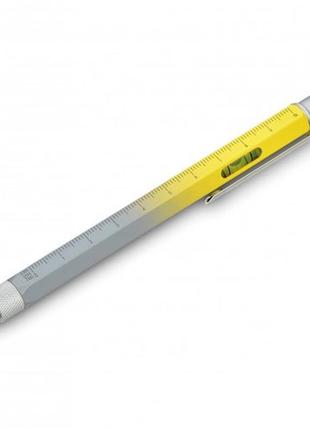 Кулькова багатозадачна ручка troika construction зі стілусом, лінійкою, викруткою та рівнем, жовто-сірий