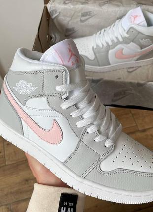 Кроссовки jordan 1 retro custom light grey/smoke white