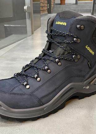 Черевики чоловічі трекінгові lowa renegade gtx mid 45 р, колір синій (dark blue/lime), гірські трекінгові черевики2 фото