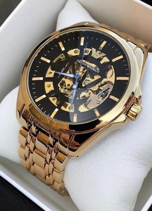 Мужские золотые механические наручные часы emporio armani / армани1 фото