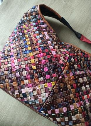 Шикарная  женская кожаная  плетёная сумка vera pelle, италия.4 фото