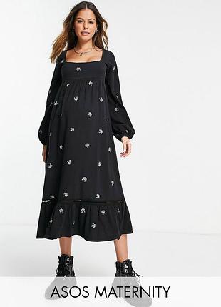 Чорна сукня міді з вишивкою asos