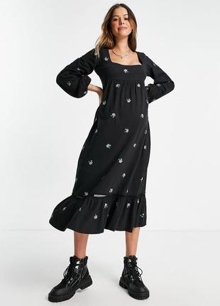 Чорна сукня міді з вишивкою asos2 фото