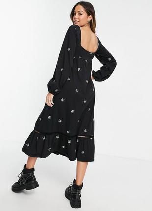 Чорна сукня міді з вишивкою asos3 фото