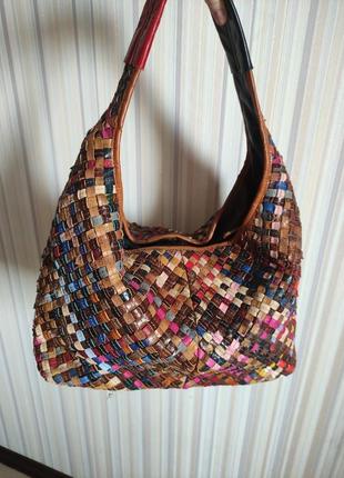 Шикарная  женская кожаная  плетёная сумка vera pelle, италия.2 фото