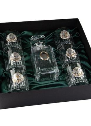 Набір для віскі «полювання» boss crystal, графин та 6 келихів, платина, срібло, золото, кришталь