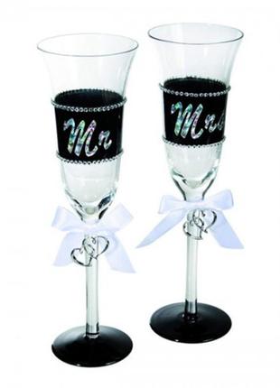 Весільні келихи для шампанського "mr. & mrs."