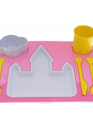 Набір дитячого посуду для обіду, рожевий3 фото