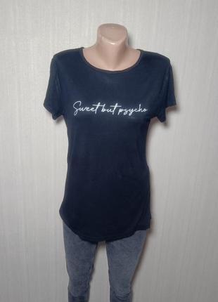Черная футболка с надписью sweet but ppsycho. черная футболка. базовая футболка1 фото
