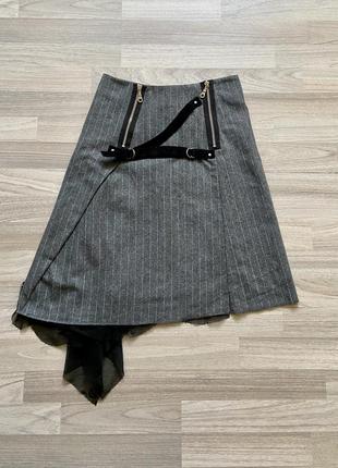 Винтажная асимметричная бандажная юбка с ремешками и кружевом в стиле печворк patchwork1 фото