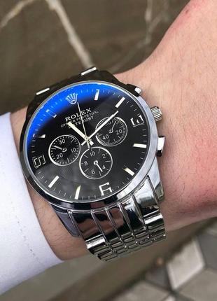 Мужские серебряные кварцевые наручные часы rolex / ролекс5 фото