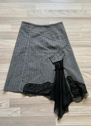 Винтажная асимметричная бандажная юбка с ремешками и кружевом в стиле печворк patchwork4 фото