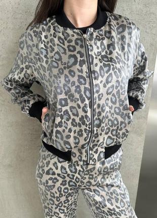 Леопардовий костюм з блиском бомбер + штани, леопардовый костюм с блеском бомбер + штаны2 фото