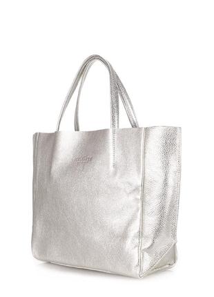 Женская кожаная сумка poolparty soho серебряная2 фото