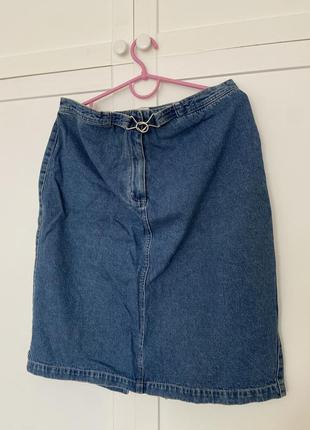 Женская джинсовая юбка, юбочка джинс синий цвет, высокая посадка, батал1 фото