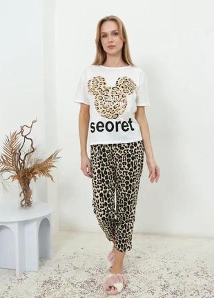 Стильная женская пижама 3в1, пижама в леопардовый принт, пижама с рисунком свободная2 фото