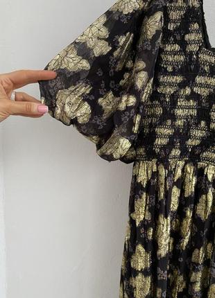 Розкішне бохо плаття з золотою вишивкою малюнком принтом максі міді7 фото