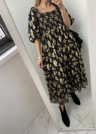 Розкішне бохо плаття з золотою вишивкою малюнком принтом максі міді2 фото