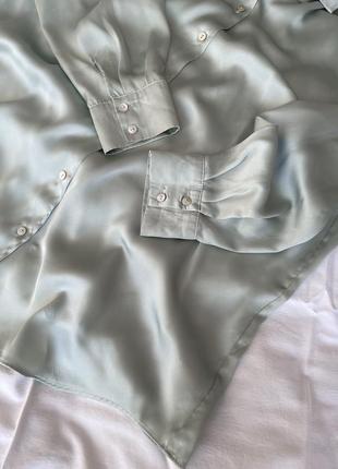 Сатиновая атласная рубашка блузка цвета тифани фисташки2 фото