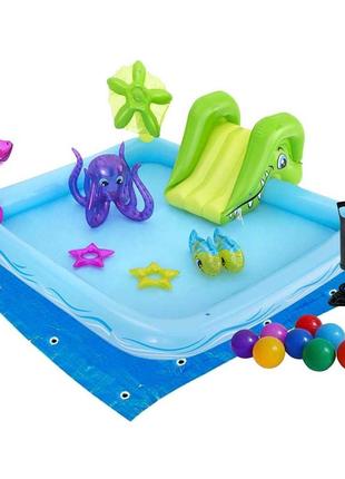 Надувний ігровий центр bestway 53052 -2 «акваріум», 239 х 206 х 86 см, з гіркою, з іграшками, кульками 10 шт,1 фото