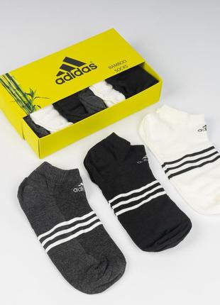 Набір (6 пар) чоловічих шкарпеток бренду adidas. сірі білі і чорні в комплекті + подарункова коробка