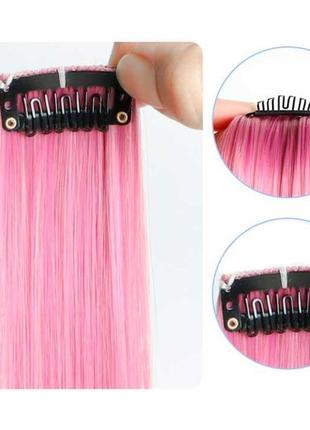 Розовая прядь волос на заколке 60 см  - накладные волосы2 фото