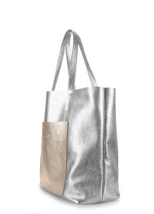 Женская кожаная сумка poolparty mania серебряная2 фото