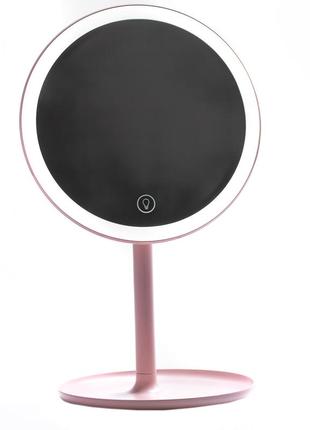 Зеркало настольное круглое с увеличением и led подсветкой для макияжа розовый ku-222 фото