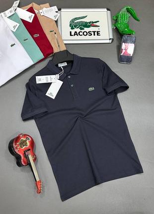 Мужская темно-синяя футболка поло lacoste чоловіча темно-синя поло lacoste2 фото