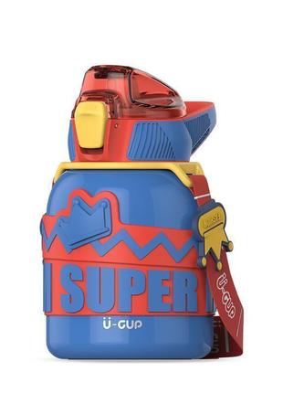 Термос детский с ремешком и поилкой 560 мл из нержавеющей стали до 12 часов синий ku-22