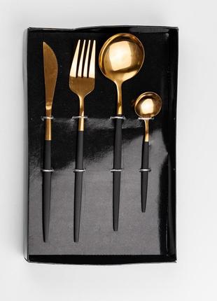 Набор столовых приборов cutlery set из нержавеющей стали на 1 персону 4 штуки черный ku-222 фото