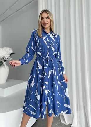 Яркое принтованное платье миди супер софт платье с воротником на запах