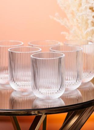 Склянка для напоїв фігурна прозора ребриста з товстого скла набір 6 шт ku-22