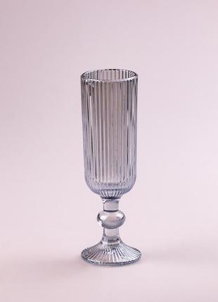 Бокал для шампанского фигурный прозрачный ребристый из толстого стекла набор 6 шт голубой ku-223 фото