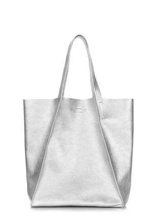 Женская кожаная сумка poolparty edge серебряная1 фото