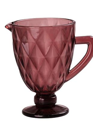 Глек для напоїв 1.3 л фігурний гранований з товстого скла рожевий vt-332 фото