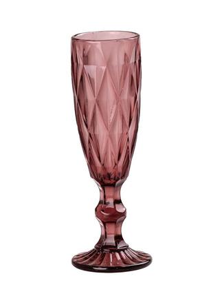 Бокал для шампанского фигурный граненый из толстого стекла набор 6 шт розовый vt_333 фото