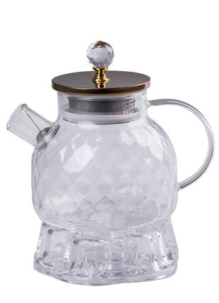 Заварник для чая 1 литр с подставкой для свечи прозрачный ku-224 фото