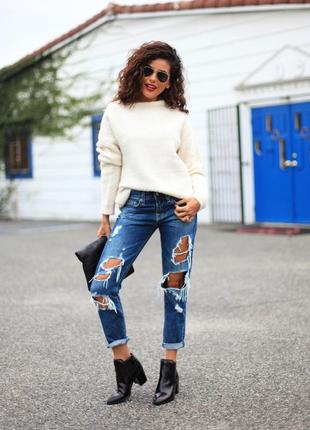 Синие джинсы с потёртостями и дырками {рваные} zara