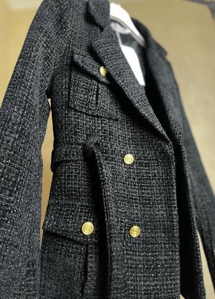 Двубортный утепленный пиджак-пальто черного цвета5 фото