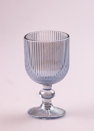 Бокал для вина фигурный прозрачный ребристый из толстого стекла набор 6 шт голубой vt_33
